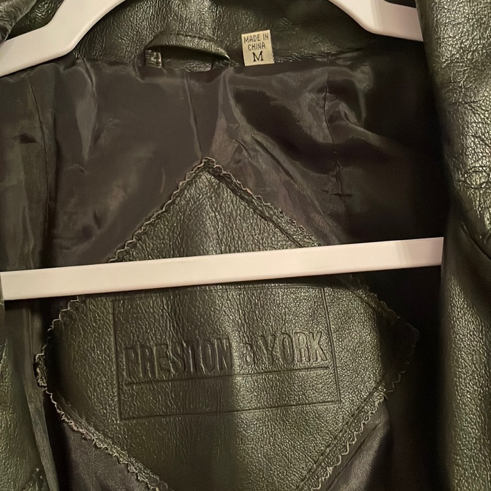 Preston & York vintage black leather trench coat